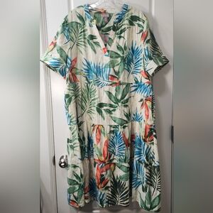 NWOT - Chico's Tropical Leaf Print Short Sleeve Dress - XL
